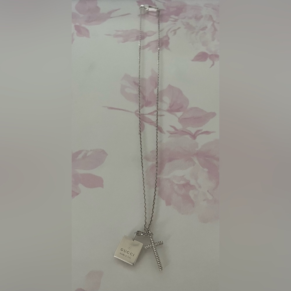 GUCCI  Trademark Square Cross Stering Silver 925 Necklace Pendant